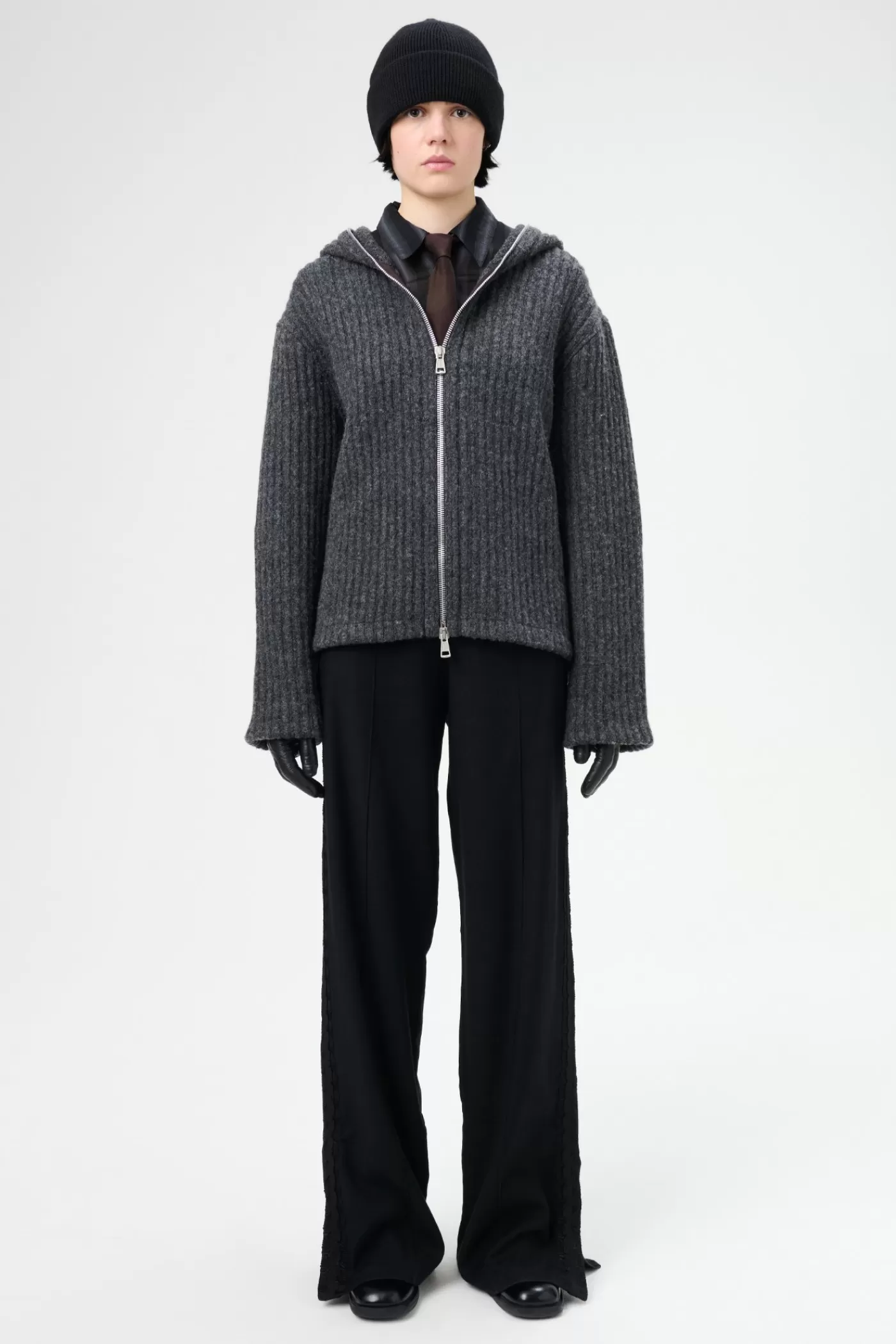 Best Sale Antracite Mega Rib Wool Women Knitwear