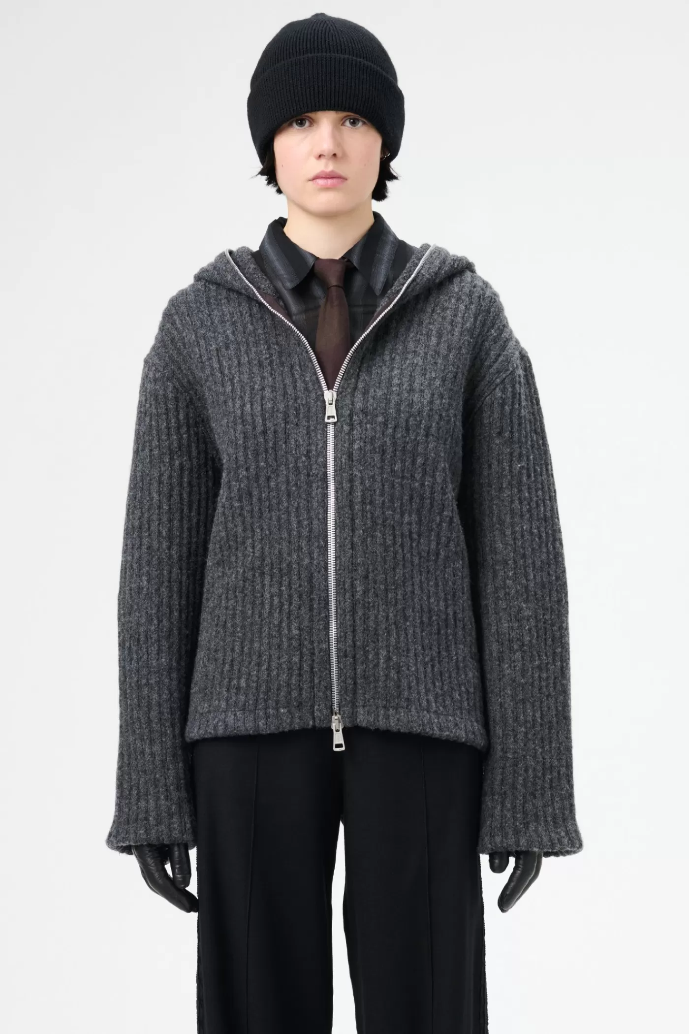 Best Sale Antracite Mega Rib Wool Women Knitwear
