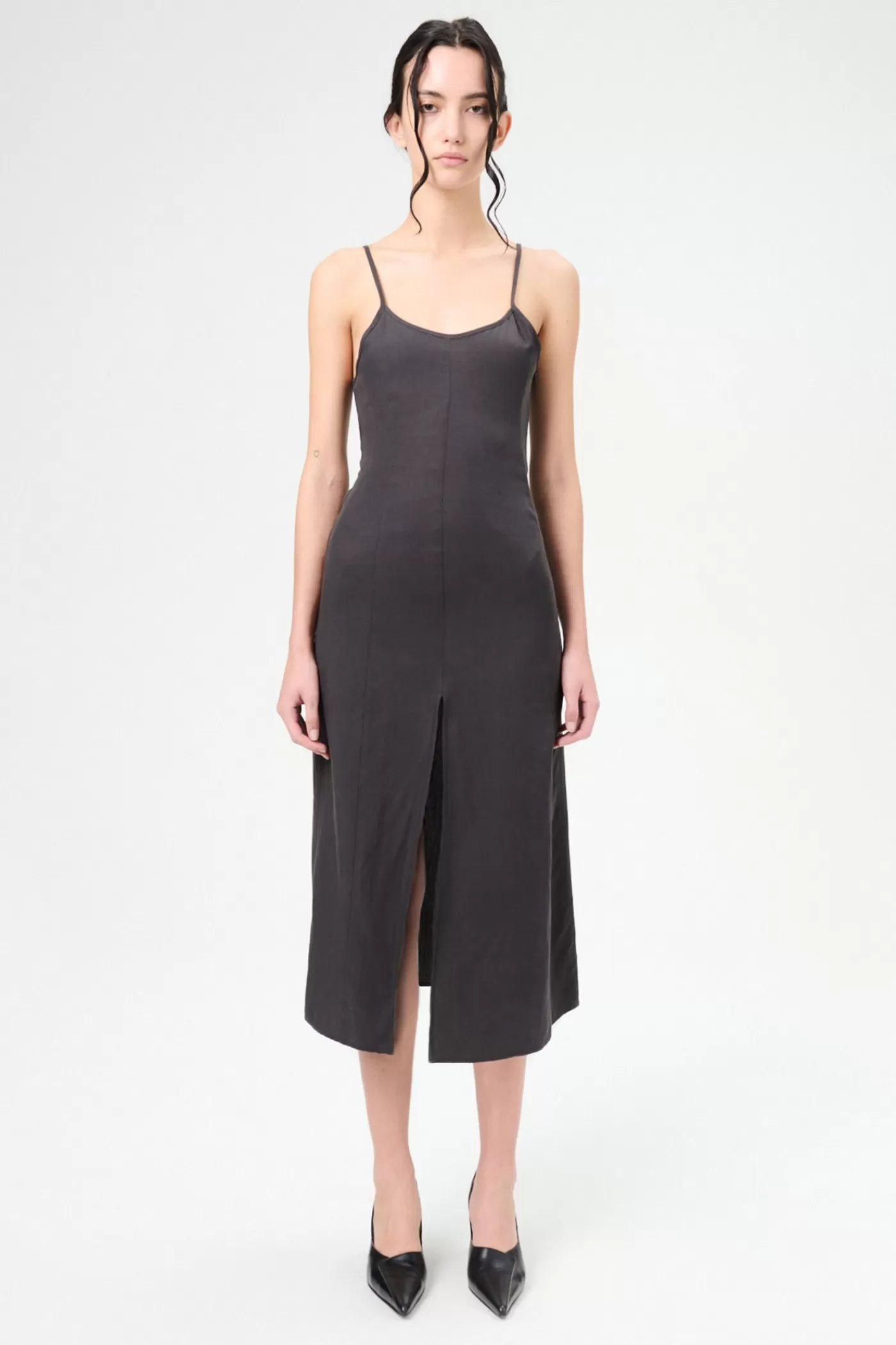 Sale Ash Grey Liquid Lyocell Women Dresses