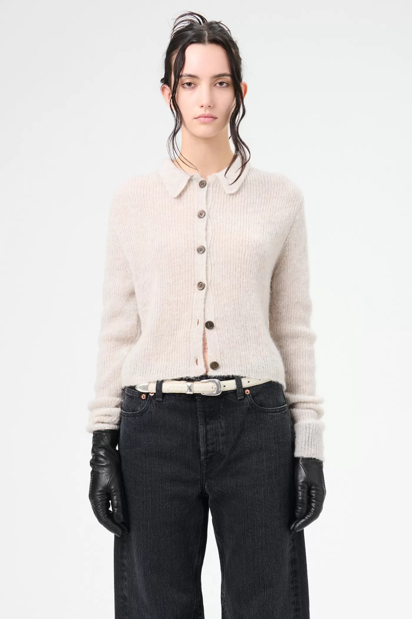 Best Beige Melange Fuzzy Alpaca Women Knitwear