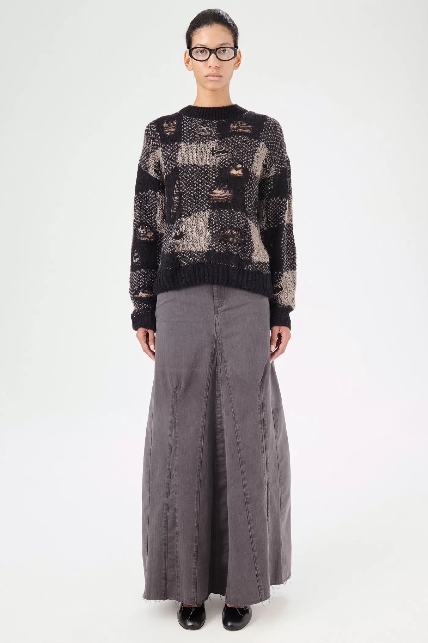Shop Black Destructive Gingham Women Knitwear