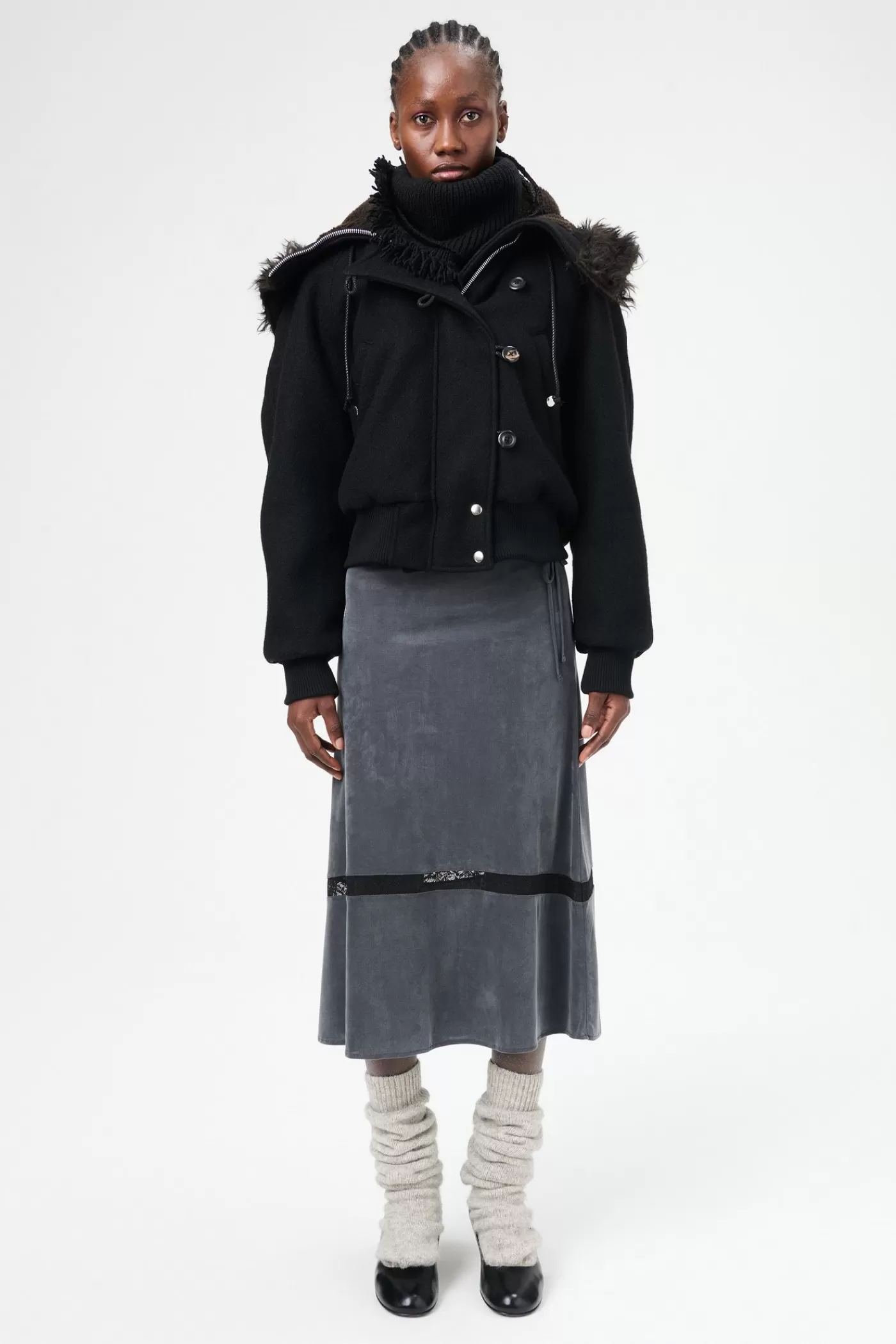 Cheap Classic Black Stamped Wool Women Outerwear