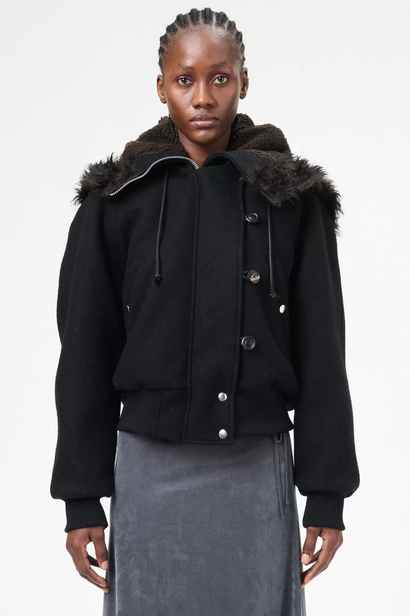 Cheap Classic Black Stamped Wool Women Outerwear