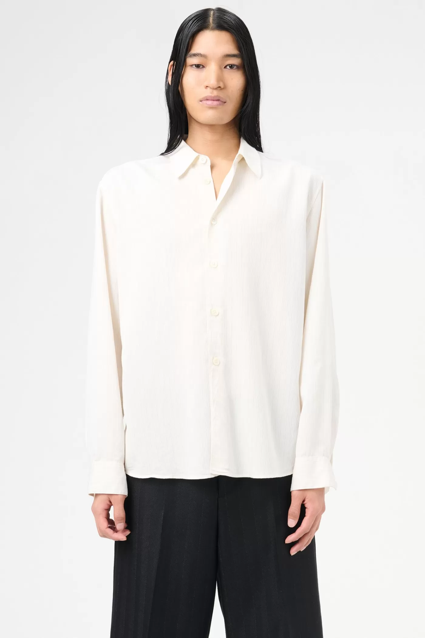 Cheap Cream Stripe Ceremony Viscose Shirting
