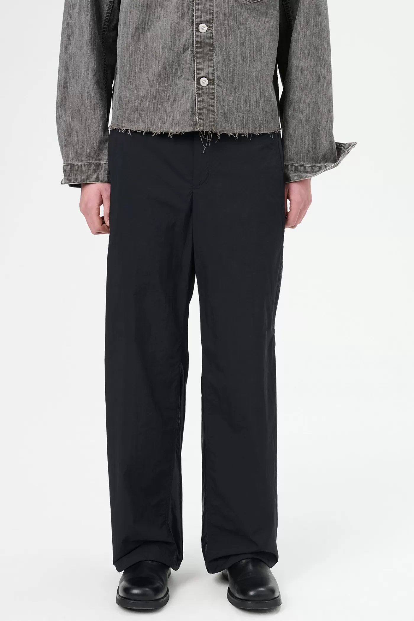 Cheap Deep Black Ruff Nylon Trousers