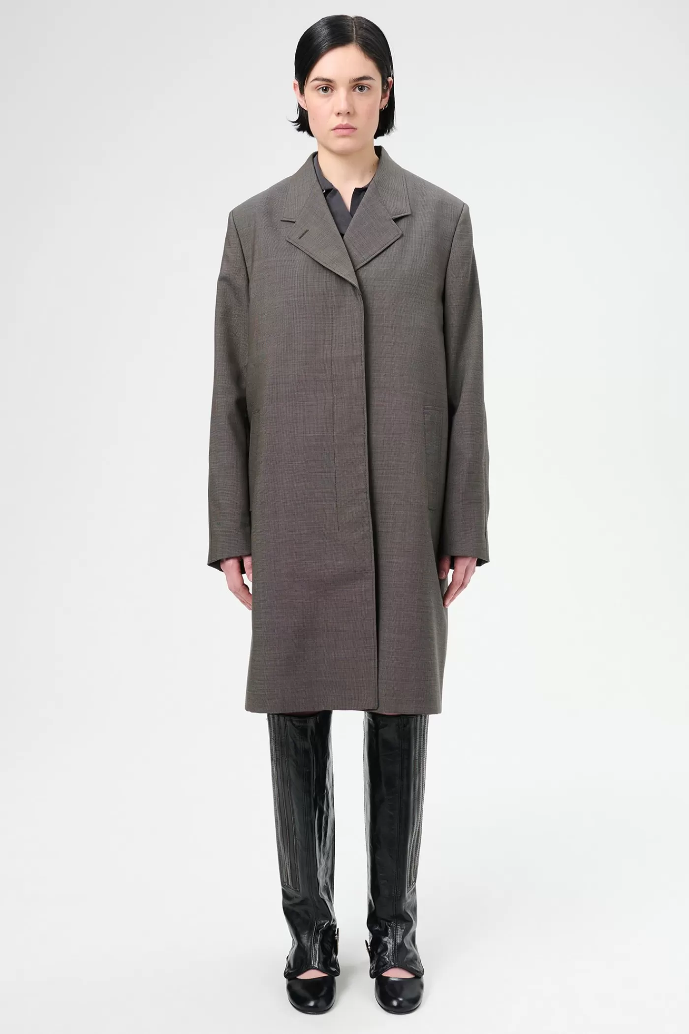 Shop Grey Atom Check Wool Women Outerwear