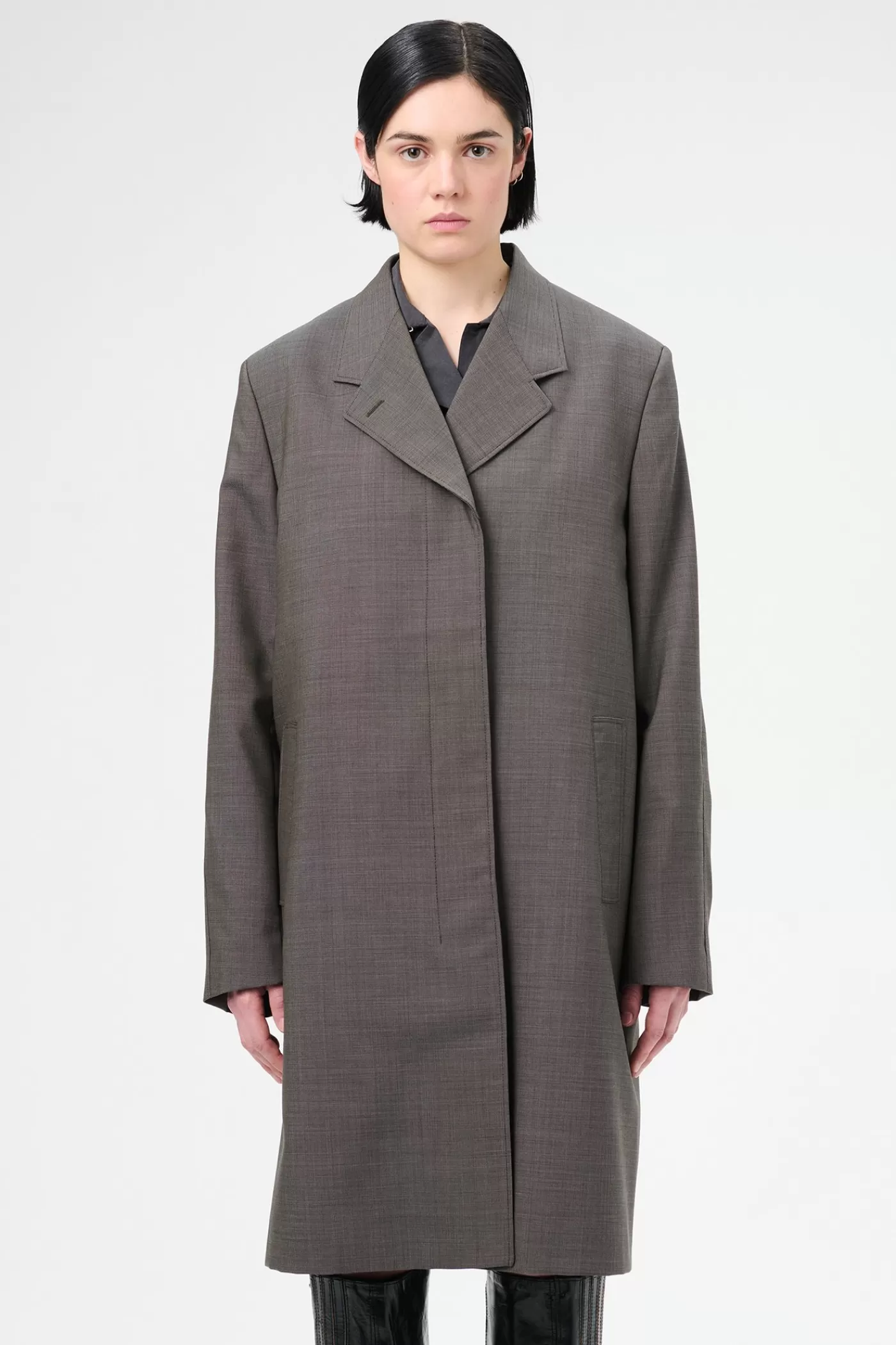 Shop Grey Atom Check Wool Women Outerwear