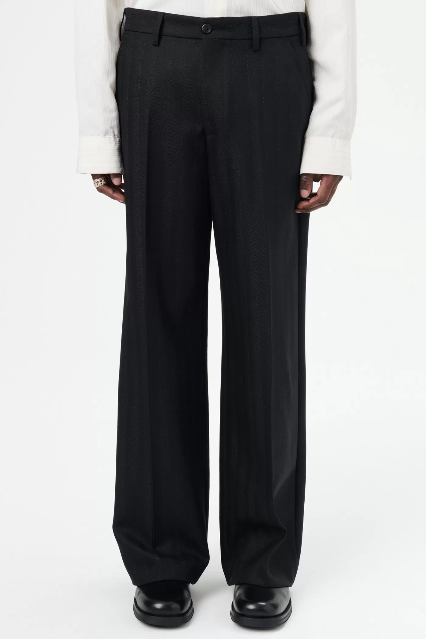 Shop Maitre D Black Wool Trousers