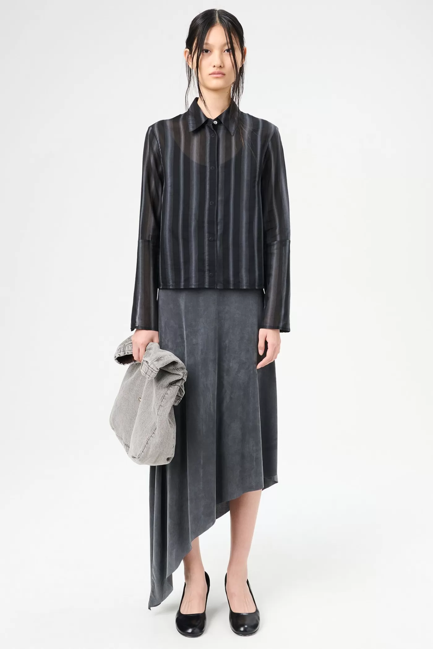 Best Noir Stripe Sheer Cotton Silk Women Shirting | Knitwear