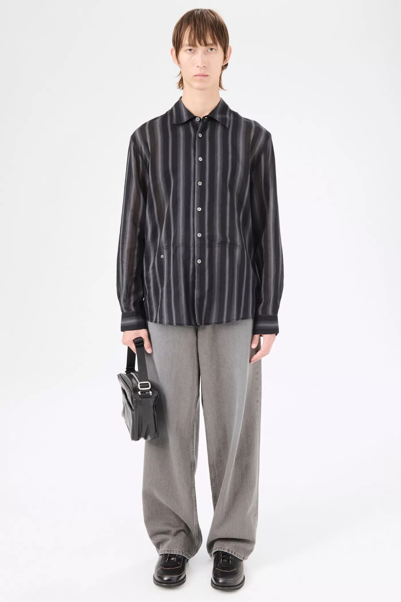 Sale Noir Stripe Sheer Cotton Silk Shirting