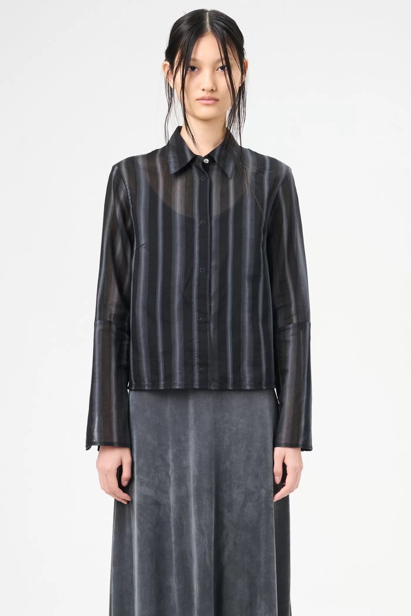 Best Noir Stripe Sheer Cotton Silk Women Shirting | Knitwear