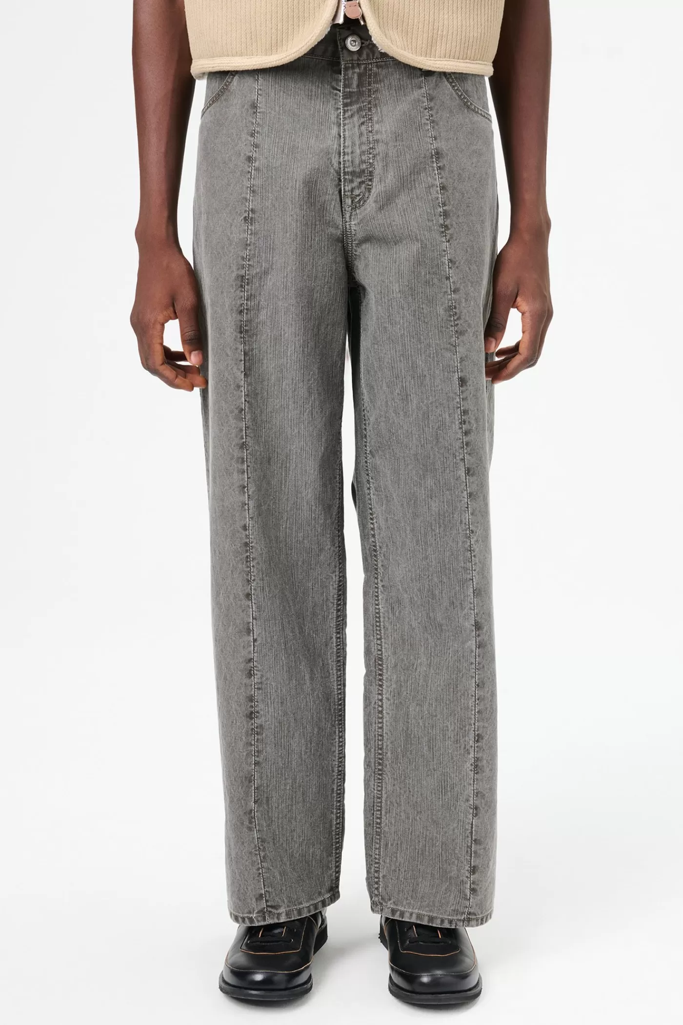 Store Olive Pigment Coated Weave Jeans