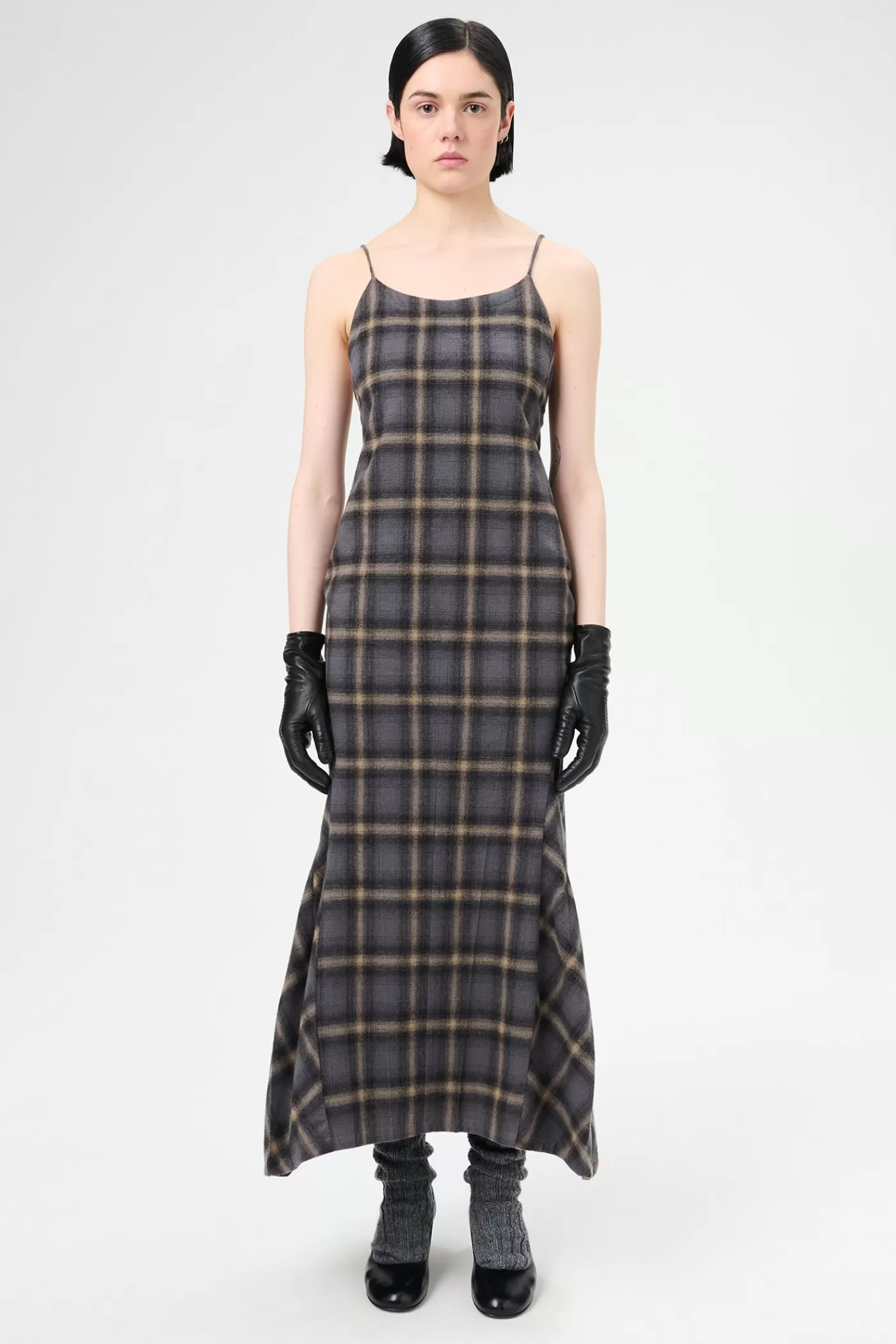 Shop Oyster Check Hairy Flannel Women Dresses