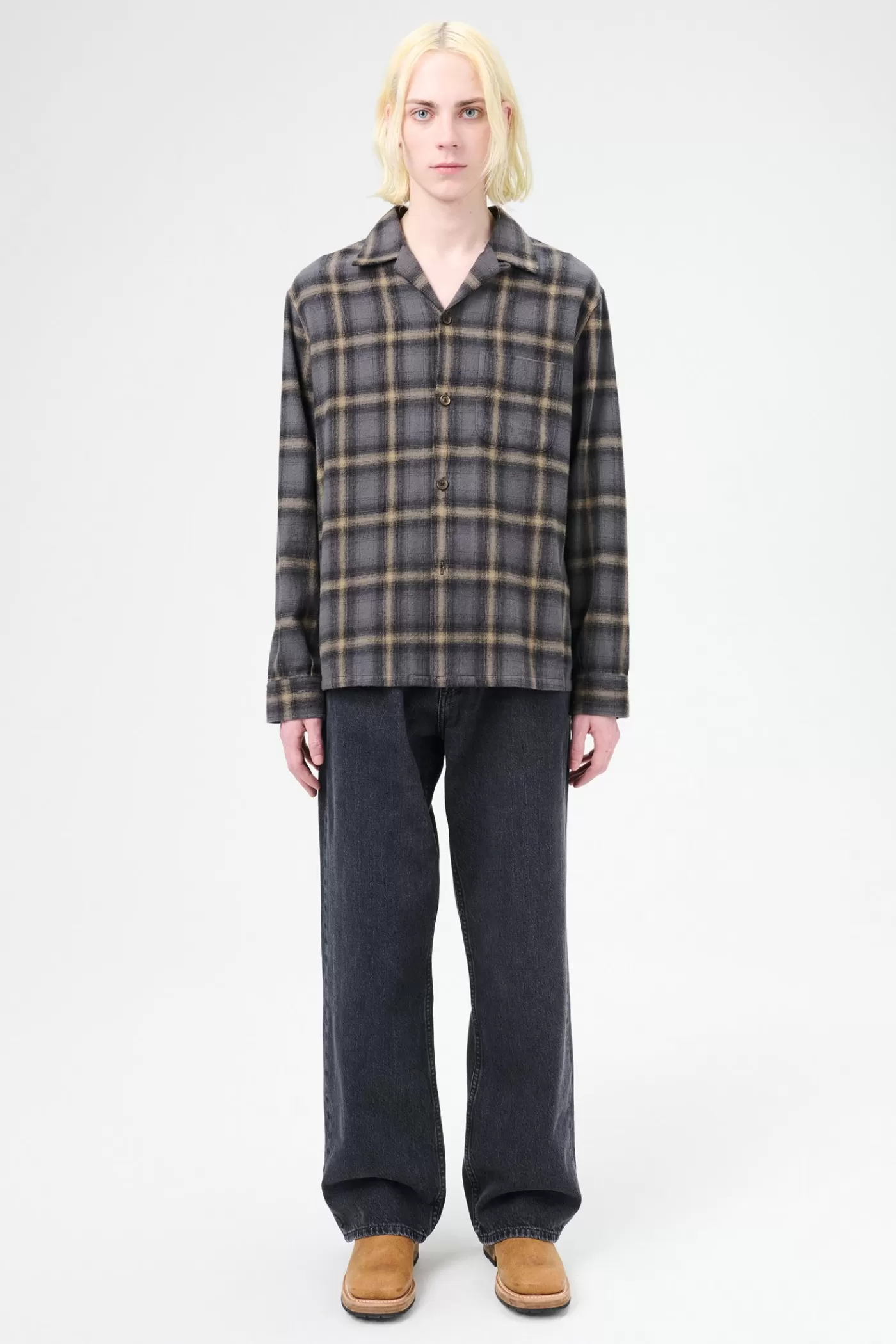Online Oyster Check Hairy Flannel Shirting