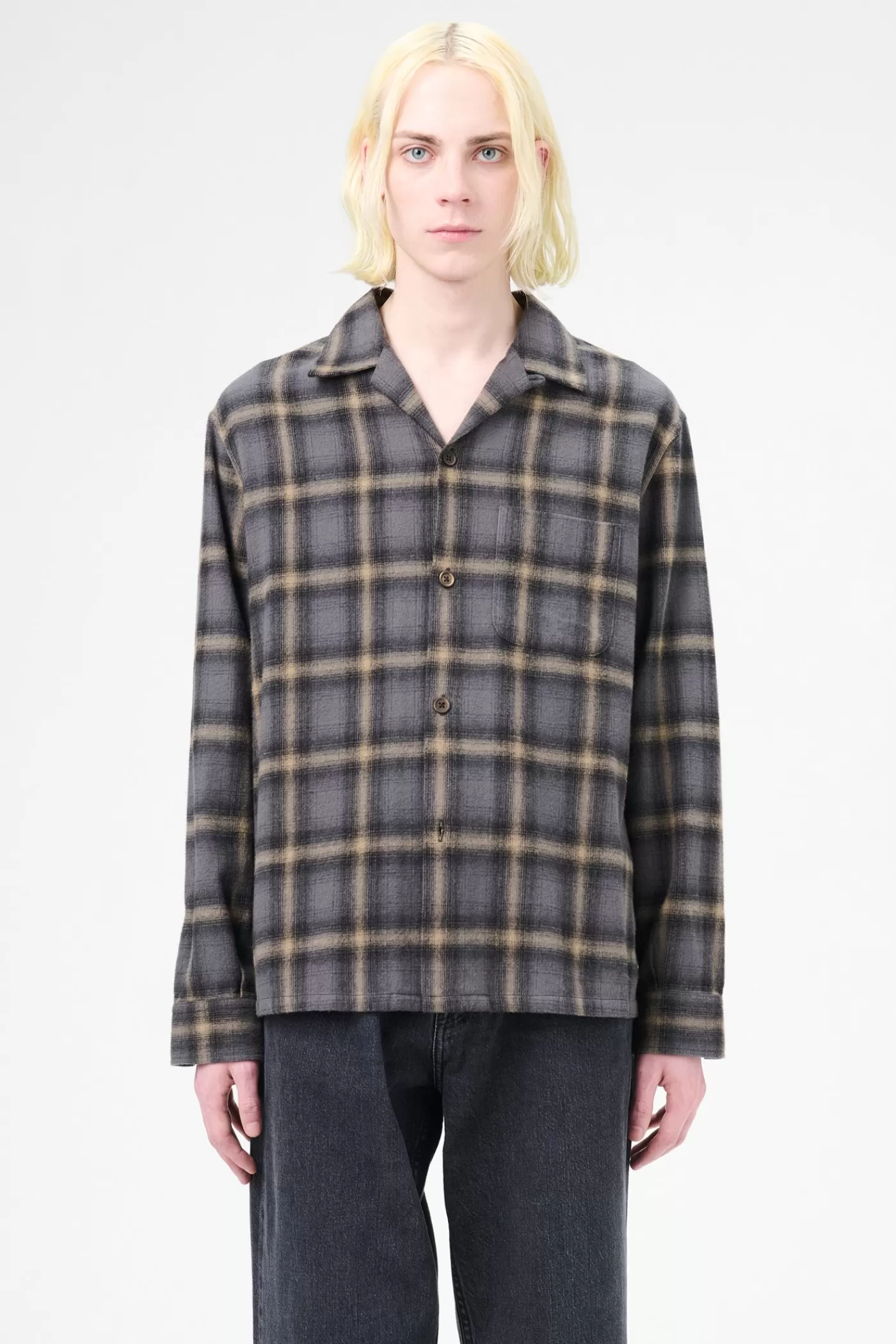 Online Oyster Check Hairy Flannel Shirting