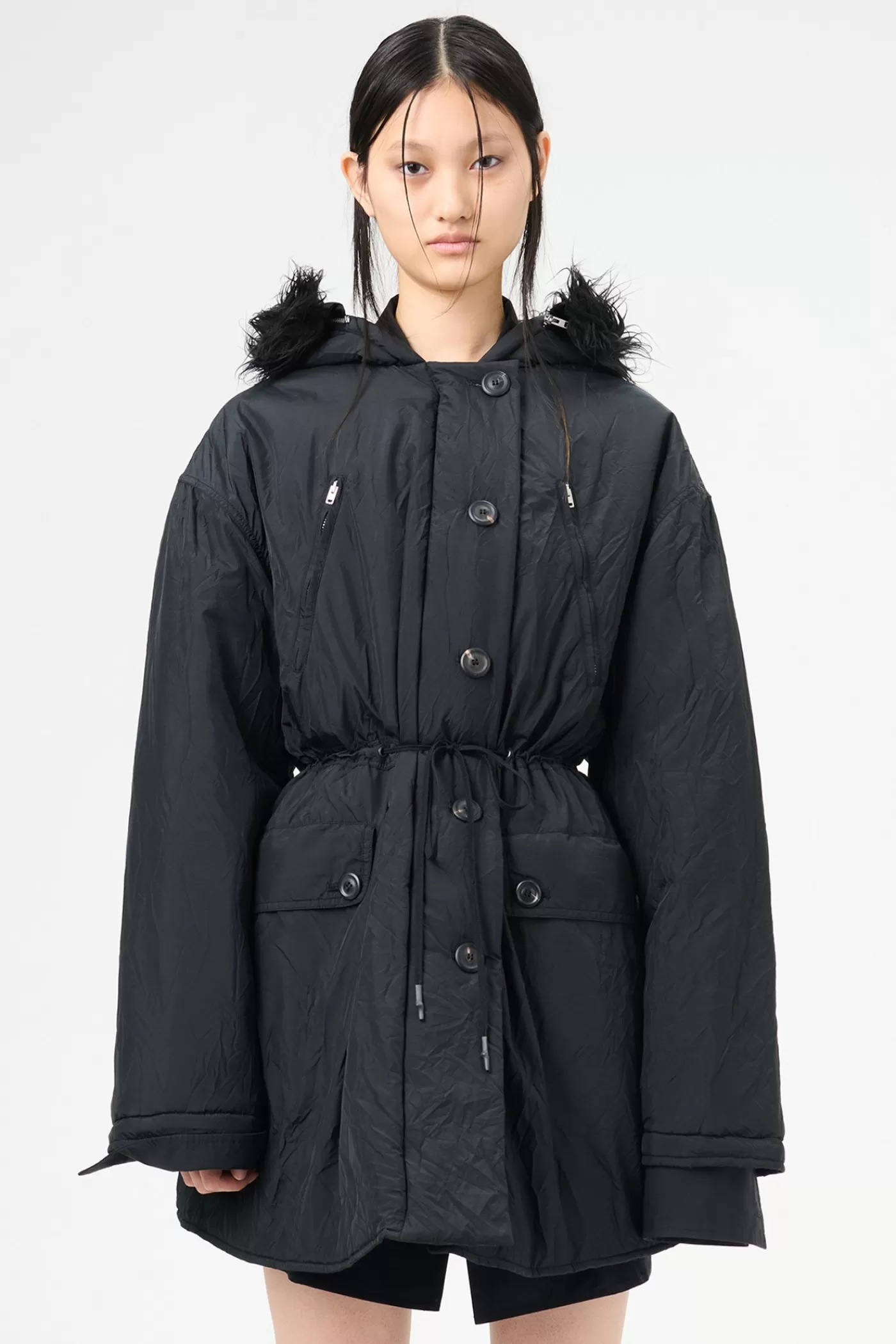 Shop Shining Black Crinkle Solaro Women Outerwear